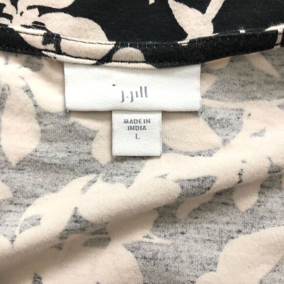 J. Jill Women's Dress Size L Floral Black White Short Sleeve Stretch - Picture 3 of 11